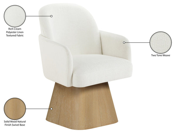 Meridian Furniture Marlowe Barrel Swivel Arm Chair Linen Upholstered Art Deco Style for Dining Rooms Cream Style 1 88029Cream-AC