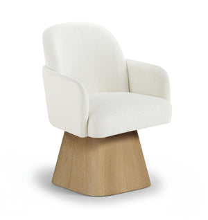 Meridian Furniture Marlowe Barrel Swivel Arm Chair Linen Upholstered Art Deco Style for Dining Rooms Cream Style 1 88029Cream-AC
