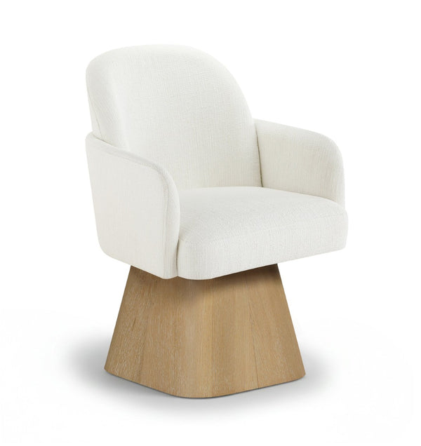 Meridian Furniture Marlowe Barrel Swivel Arm Chair Linen Upholstered Art Deco Style for Dining Rooms Cream Style 1 88029Cream-AC