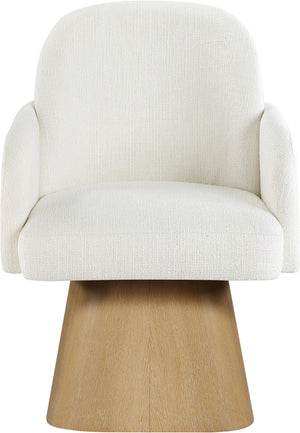Meridian Furniture Marlowe Barrel Swivel Arm Chair Linen Upholstered Art Deco Style for Dining Rooms Cream Style 1 88029Cream-AC