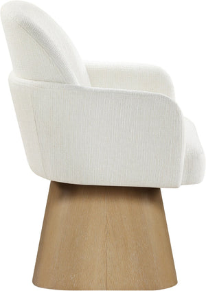 Meridian Furniture Marlowe Barrel Swivel Arm Chair Linen Upholstered Art Deco Style for Dining Rooms Cream Style 1 88029Cream-AC