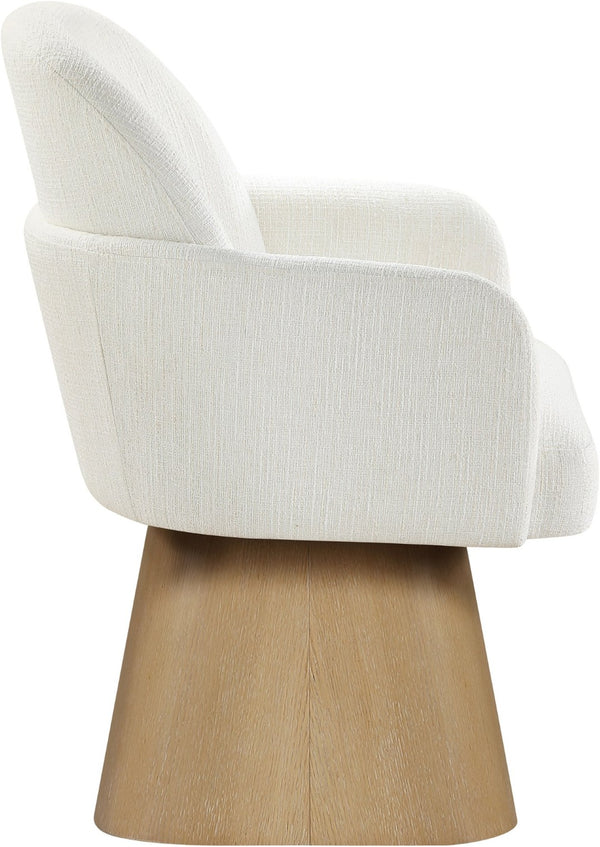 Meridian Furniture Marlowe Barrel Swivel Arm Chair Linen Upholstered Art Deco Style for Dining Rooms Cream Style 1 88029Cream-AC