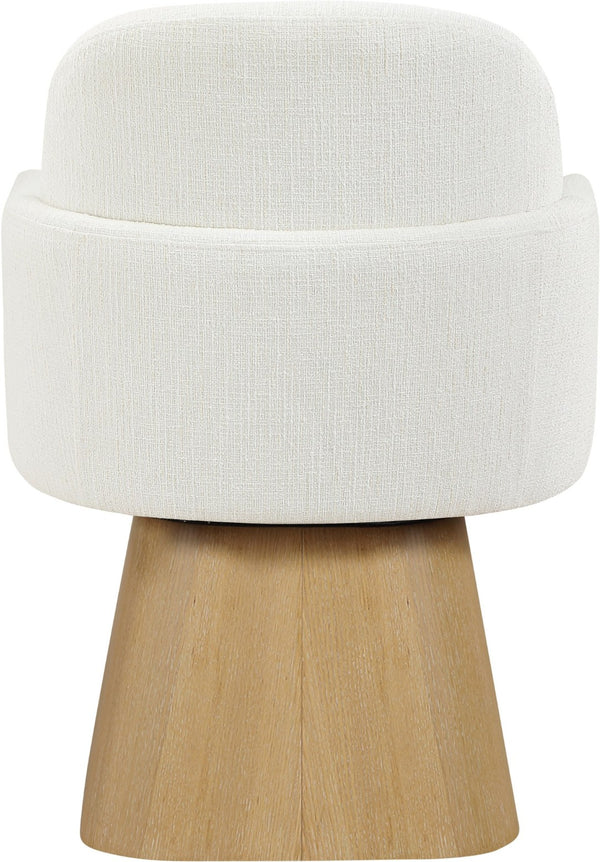 Meridian Furniture Marlowe Barrel Swivel Arm Chair Linen Upholstered Art Deco Style for Dining Rooms Cream Style 1 88029Cream-AC
