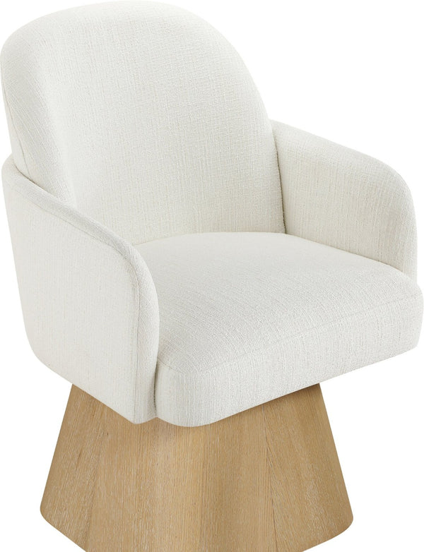 Meridian Furniture Marlowe Barrel Swivel Arm Chair Linen Upholstered Art Deco Style for Dining Rooms Cream Style 1 88029Cream-AC