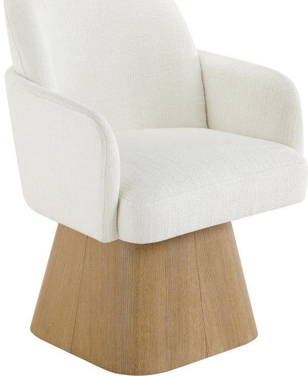 Meridian Furniture Marlowe Barrel Swivel Arm Chair Linen Upholstered Art Deco Style for Dining Rooms Cream Style 1 88029Cream-AC
