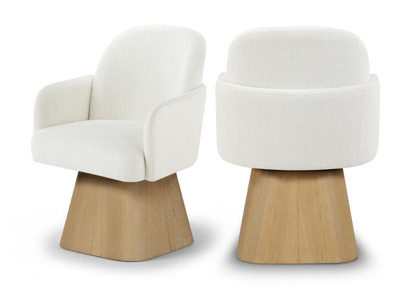 Meridian Furniture Marlowe Barrel Swivel Arm Chair Linen Upholstered Art Deco Style for Dining Rooms Cream Style 1 88029Cream-AC