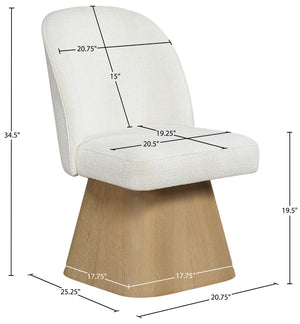 Meridian Furniture Marlowe Barrel Back Swivel Chair Cream Linen Upholstery Art Deco Wood Base 88029Cream-SC
