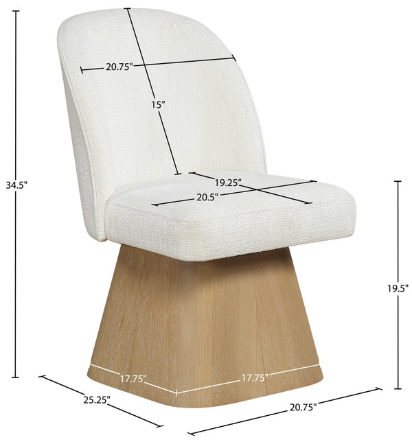 Meridian Furniture Marlowe Barrel Back Swivel Chair Cream Linen Upholstery Art Deco Wood Base 88029Cream-SC