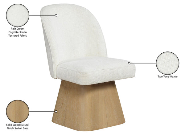 Meridian Furniture Marlowe Barrel Back Swivel Chair Cream Linen Upholstery Art Deco Wood Base 88029Cream-SC