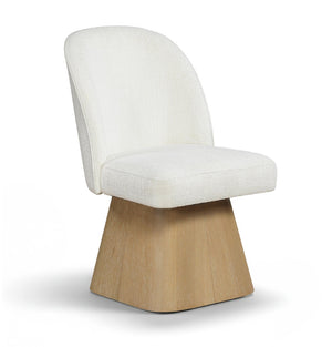 Meridian Furniture Marlowe Barrel Back Swivel Chair Cream Linen Upholstery Art Deco Wood Base 88029Cream-SC