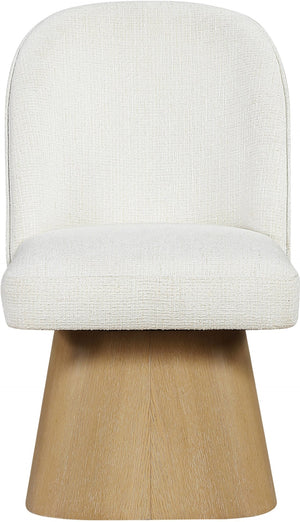 Meridian Furniture Marlowe Barrel Back Swivel Chair Cream Linen Upholstery Art Deco Wood Base 88029Cream-SC