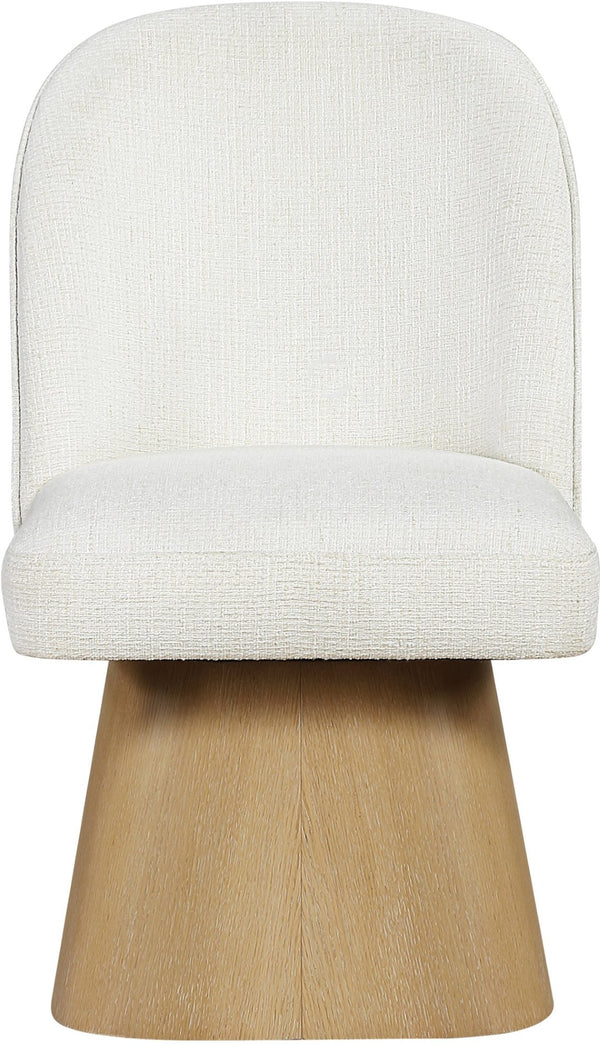 Meridian Furniture Marlowe Barrel Back Swivel Chair Cream Linen Upholstery Art Deco Wood Base 88029Cream-SC