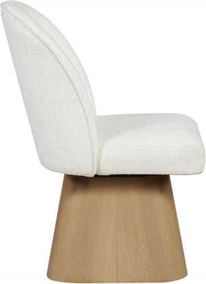 Meridian Furniture Marlowe Barrel Back Swivel Chair Cream Linen Upholstery Art Deco Wood Base 88029Cream-SC