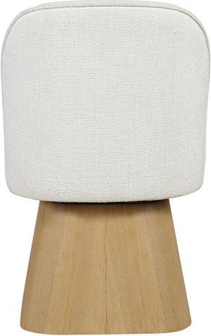 Meridian Furniture Marlowe Barrel Back Swivel Chair Cream Linen Upholstery Art Deco Wood Base 88029Cream-SC