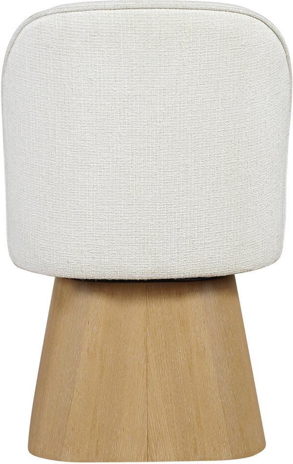 Meridian Furniture Marlowe Barrel Back Swivel Chair Cream Linen Upholstery Art Deco Wood Base 88029Cream-SC