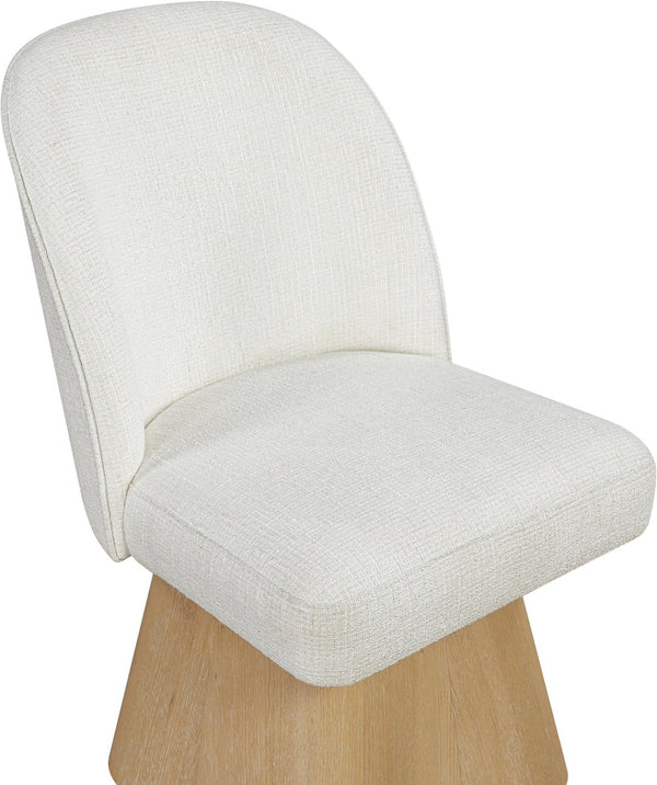 Meridian Furniture Marlowe Barrel Back Swivel Chair Cream Linen Upholstery Art Deco Wood Base 88029Cream-SC