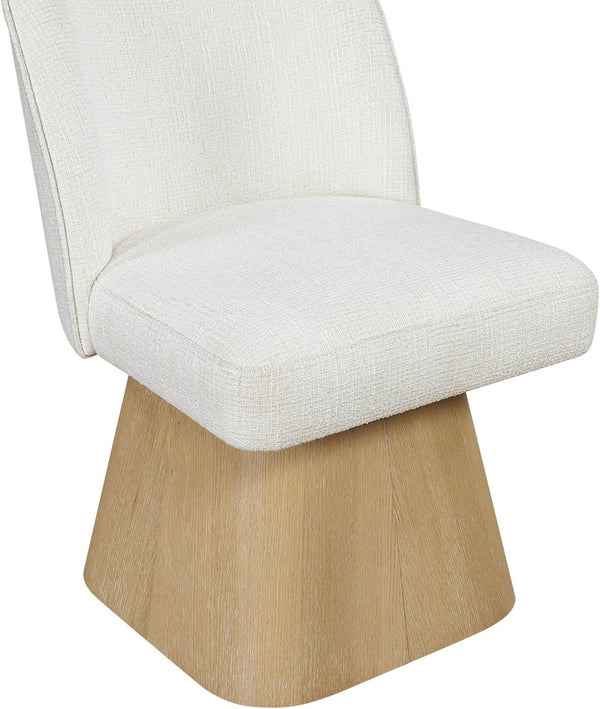 Meridian Furniture Marlowe Barrel Back Swivel Chair Cream Linen Upholstery Art Deco Wood Base 88029Cream-SC