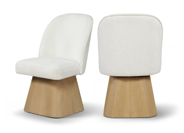 Meridian Furniture Marlowe Barrel Back Swivel Chair Cream Linen Upholstery Art Deco Wood Base 88029Cream-SC