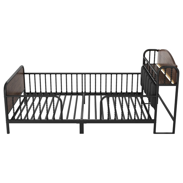 English Elm Twin Solid Wood Platform Bed with Guardrail for Kids, Low-Profile Sturdy Pine Frame, Safe Sleep Solution Black 43.7 L x 16.93 W x 9.65 H W2593P337436