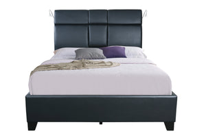 English Elm Queen Music Bed with Bluetooth Speakers, Touch Lighting & Removable Beverage Tray — Black Vinyl Modern Design B2699S00010