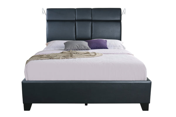 English Elm Queen Music Bed with Bluetooth Speakers, Touch Lighting & Removable Beverage Tray — Black Vinyl Modern Design B2699S00010