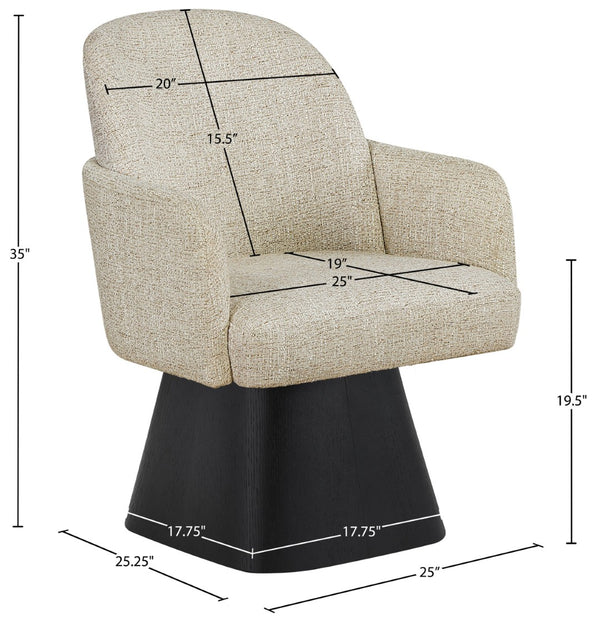 Meridian Furniture Marlowe Barrel Swivel Arm Chair Linen Upholstered Art Deco Style for Dining Rooms Beige Style 2 88030Beige-AC