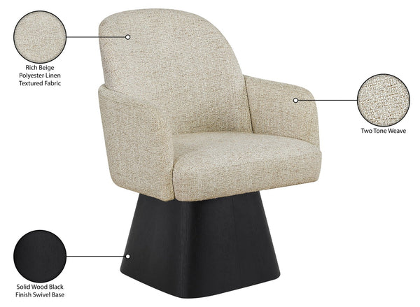 Meridian Furniture Marlowe Barrel Swivel Arm Chair Linen Upholstered Art Deco Style for Dining Rooms Beige Style 2 88030Beige-AC