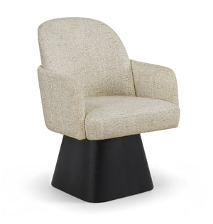 Meridian Furniture Marlowe Barrel Swivel Arm Chair Linen Upholstered Art Deco Style for Dining Rooms Beige Style 2 88030Beige-AC
