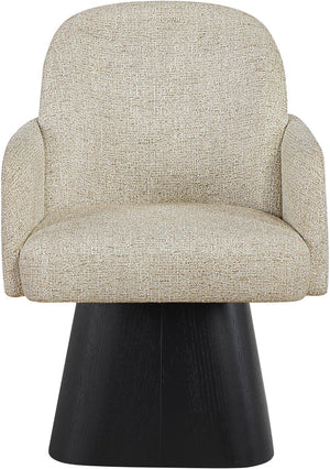 Meridian Furniture Marlowe Barrel Swivel Arm Chair Linen Upholstered Art Deco Style for Dining Rooms Beige Style 2 88030Beige-AC