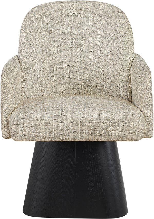 Meridian Furniture Marlowe Barrel Swivel Arm Chair Linen Upholstered Art Deco Style for Dining Rooms Beige Style 2 88030Beige-AC