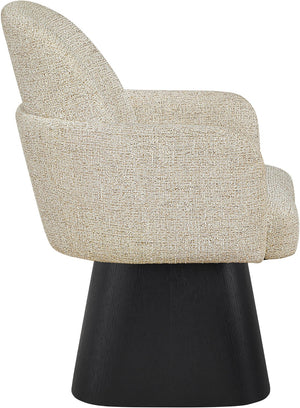 Meridian Furniture Marlowe Barrel Swivel Arm Chair Linen Upholstered Art Deco Style for Dining Rooms Beige Style 2 88030Beige-AC