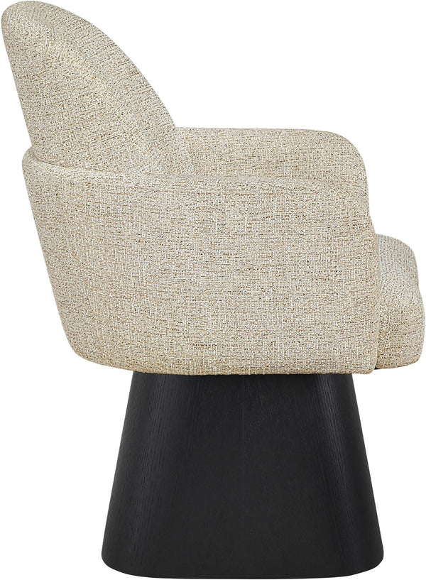 Meridian Furniture Marlowe Barrel Swivel Arm Chair Linen Upholstered Art Deco Style for Dining Rooms Beige Style 2 88030Beige-AC
