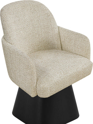 Meridian Furniture Marlowe Barrel Swivel Arm Chair Linen Upholstered Art Deco Style for Dining Rooms Beige Style 2 88030Beige-AC