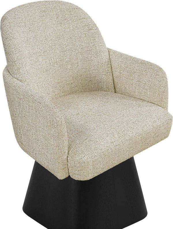 Meridian Furniture Marlowe Barrel Swivel Arm Chair Linen Upholstered Art Deco Style for Dining Rooms Beige Style 2 88030Beige-AC