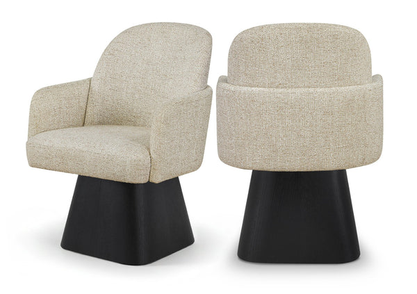 Meridian Furniture Marlowe Barrel Swivel Arm Chair Linen Upholstered Art Deco Style for Dining Rooms Beige Style 2 88030Beige-AC