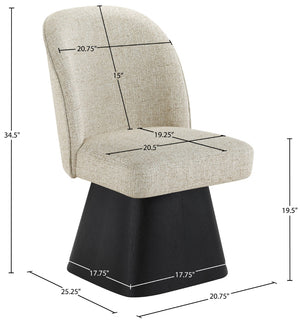 Meridian Furniture Marlowe Barrel Swivel Dining Chair Art Deco Silhouette Linen Fabric Black Base 88030Beige-SC