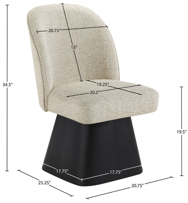 Meridian Furniture Marlowe Barrel Swivel Dining Chair Art Deco Silhouette Linen Fabric Black Base 88030Beige-SC