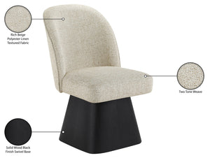 Meridian Furniture Marlowe Barrel Swivel Dining Chair Art Deco Silhouette Linen Fabric Black Base 88030Beige-SC