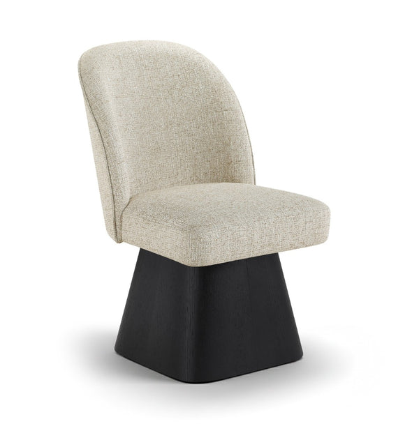 Meridian Furniture Marlowe Barrel Swivel Dining Chair Art Deco Silhouette Linen Fabric Black Base 88030Beige-SC