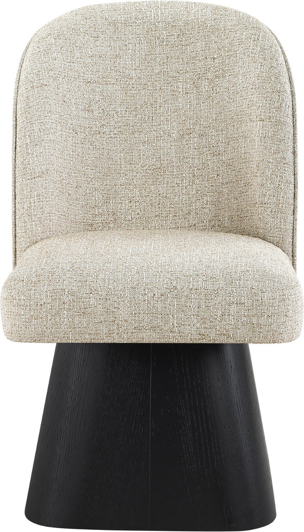 Meridian Furniture Marlowe Barrel Swivel Dining Chair Art Deco Silhouette Linen Fabric Black Base 88030Beige-SC