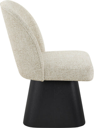 Meridian Furniture Marlowe Barrel Swivel Dining Chair Art Deco Silhouette Linen Fabric Black Base 88030Beige-SC