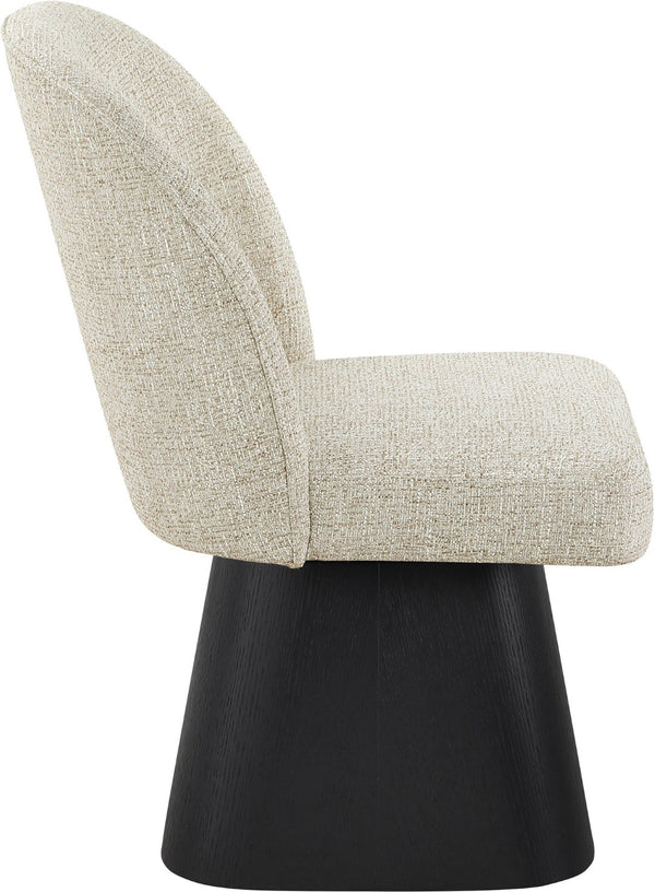 Meridian Furniture Marlowe Barrel Swivel Dining Chair Art Deco Silhouette Linen Fabric Black Base 88030Beige-SC