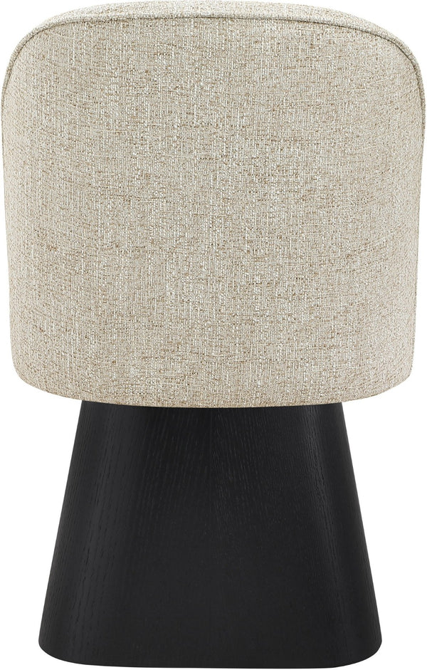 Meridian Furniture Marlowe Barrel Swivel Dining Chair Art Deco Silhouette Linen Fabric Black Base 88030Beige-SC