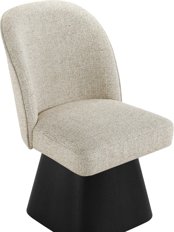 Meridian Furniture Marlowe Barrel Swivel Dining Chair Art Deco Silhouette Linen Fabric Black Base 88030Beige-SC