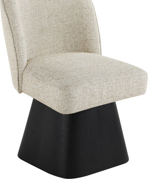 Meridian Furniture Marlowe Barrel Swivel Dining Chair Art Deco Silhouette Linen Fabric Black Base 88030Beige-SC