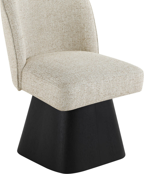 Meridian Furniture Marlowe Barrel Swivel Dining Chair Art Deco Silhouette Linen Fabric Black Base 88030Beige-SC