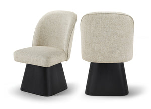Meridian Furniture Marlowe Barrel Swivel Dining Chair Art Deco Silhouette Linen Fabric Black Base 88030Beige-SC