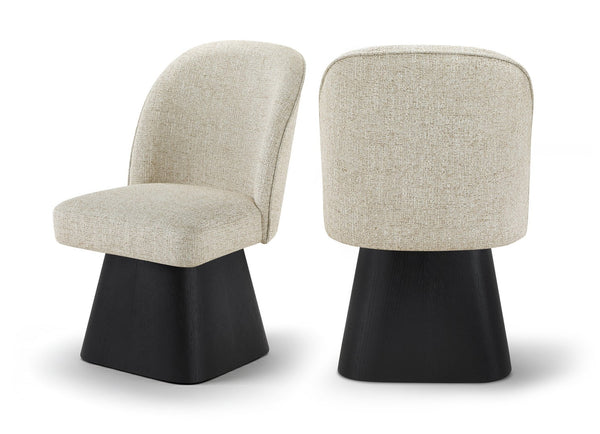 Meridian Furniture Marlowe Barrel Swivel Dining Chair Art Deco Silhouette Linen Fabric Black Base 88030Beige-SC