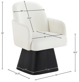 Meridian Furniture Marlowe Barrel Swivel Arm Chair Linen Upholstered Art Deco Style for Dining Rooms Cream Style 2 88030Cream-AC