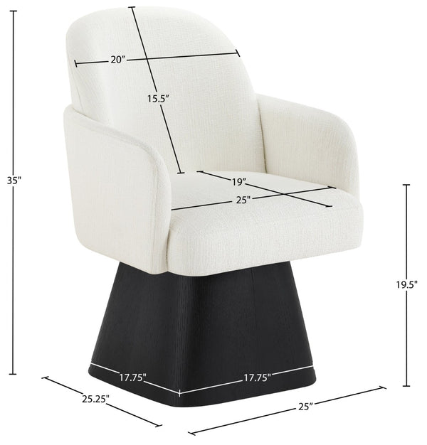 Meridian Furniture Marlowe Barrel Swivel Arm Chair Linen Upholstered Art Deco Style for Dining Rooms Cream Style 2 88030Cream-AC